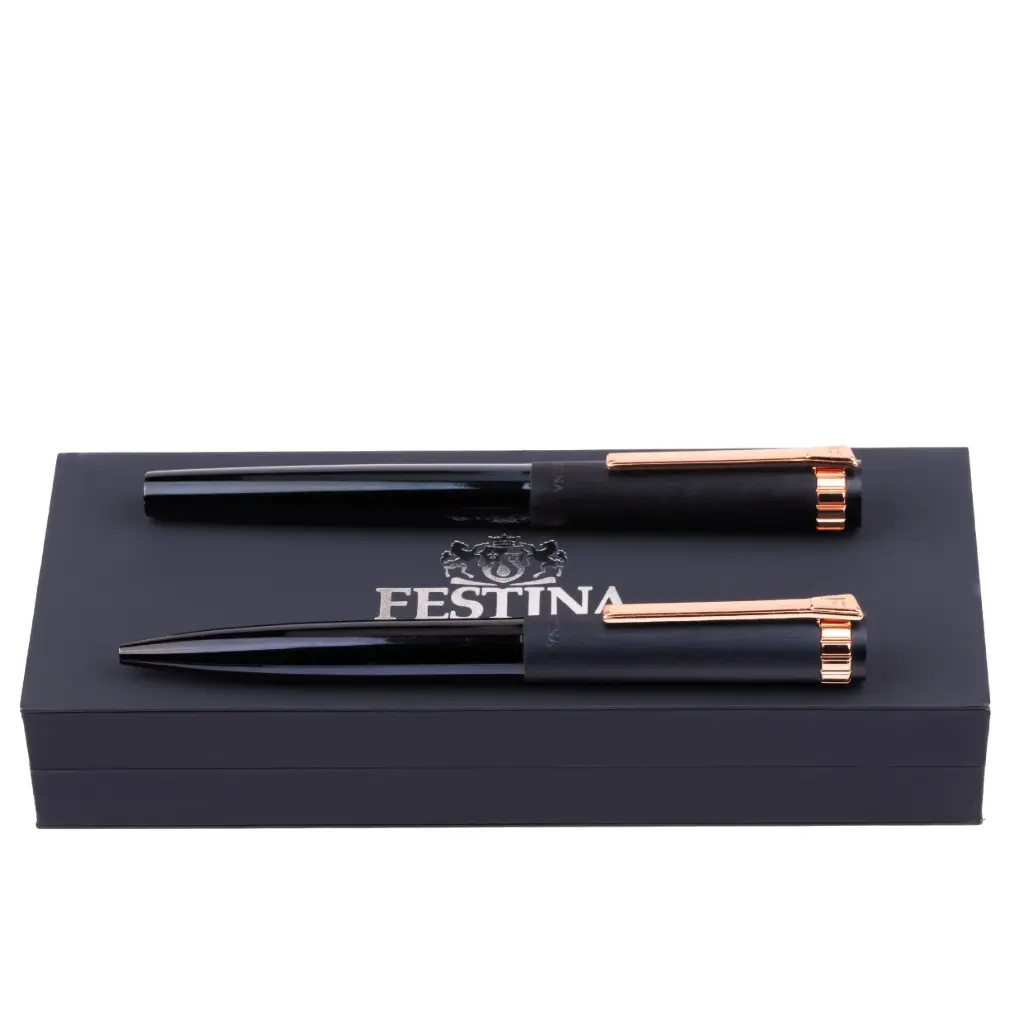 Parure Prestige Rose Gold Navy (stylo bille & stylo roller)