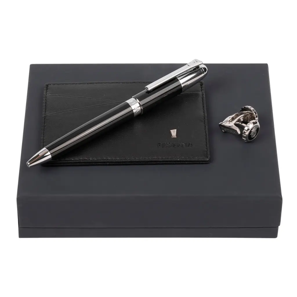 Parure (stylo bille, porte-cartes & boutons de manchette)