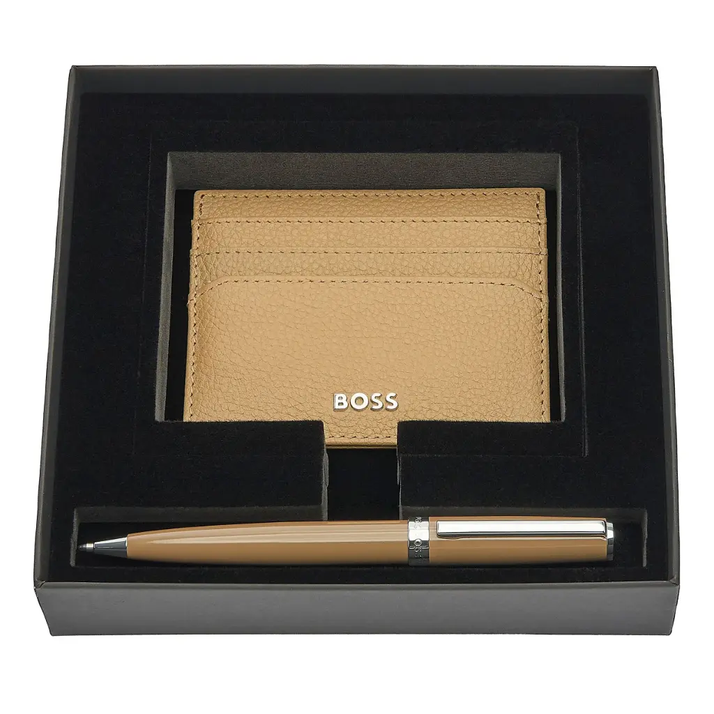 Parure HUGO BOSS Camel (stylo bille & porte-cartes)